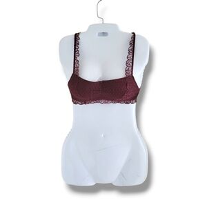 Aerie | Deep Burgundy Floral Lacy Trim Bralette (SIZE XS)